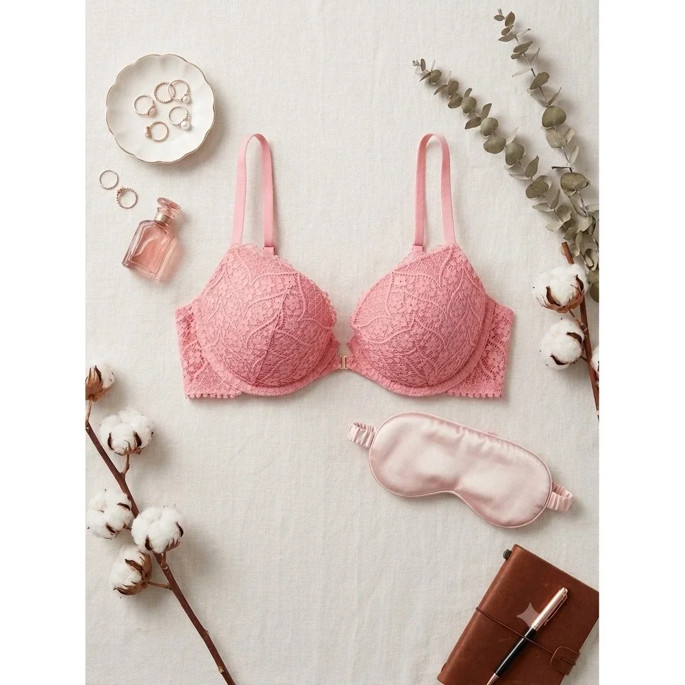 Aerie Pink Floral Lace Push Up Underwire Bra 32D